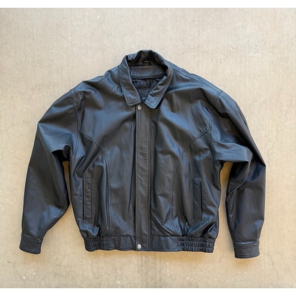 Oscar Piel Leather Jacket Mens XXL Black Bomber Coat Vintage‎ Quilted Lined USA